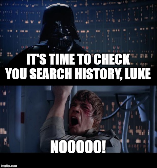 noo | IT'S TIME TO CHECK YOU SEARCH HISTORY, LUKE; NOOOOO! | image tagged in memes,star wars no,funny,history,nooooooooo,search history | made w/ Imgflip meme maker