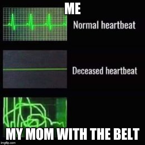 heartbeat rate | ME; MY MOM WITH THE BELT | image tagged in heartbeat rate | made w/ Imgflip meme maker