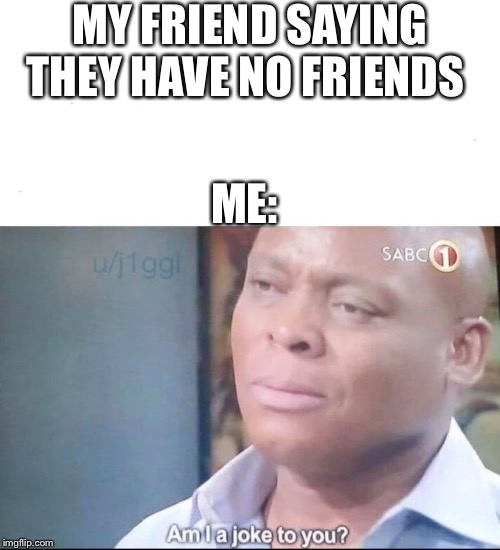 am I a joke to you | MY FRIEND SAYING THEY HAVE NO FRIENDS; ME: | image tagged in am i a joke to you | made w/ Imgflip meme maker