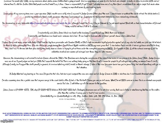 UPDATE: Make the trip to the Court Clerk to see for yourself the results of DNA testing in Julius Jones case CF-1999-4373 | image tagged in oklahoma,court,supreme court | made w/ Imgflip meme maker