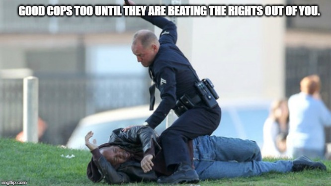 Cop Beating | GOOD COPS TOO UNTIL THEY ARE BEATING THE RIGHTS OUT OF YOU. | image tagged in cop beating | made w/ Imgflip meme maker