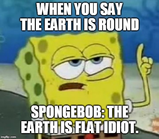 When you're exposed by Spongebob | WHEN YOU SAY THE EARTH IS ROUND; SPONGEBOB: THE EARTH IS FLAT IDIOT. | image tagged in memes,ill have you know spongebob | made w/ Imgflip meme maker