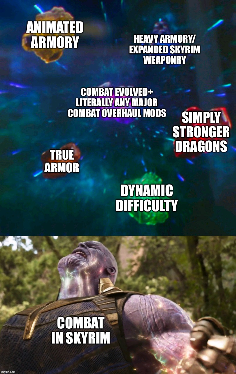 Skyrim combat mods | ANIMATED
ARMORY; HEAVY ARMORY/
EXPANDED SKYRIM
WEAPONRY; COMBAT EVOLVED+
LITERALLY ANY MAJOR
COMBAT OVERHAUL MODS; SIMPLY
STRONGER
DRAGONS; TRUE
ARMOR; DYNAMIC
DIFFICULTY; COMBAT
IN SKYRIM | image tagged in the elder scrolls,skyrim meme | made w/ Imgflip meme maker