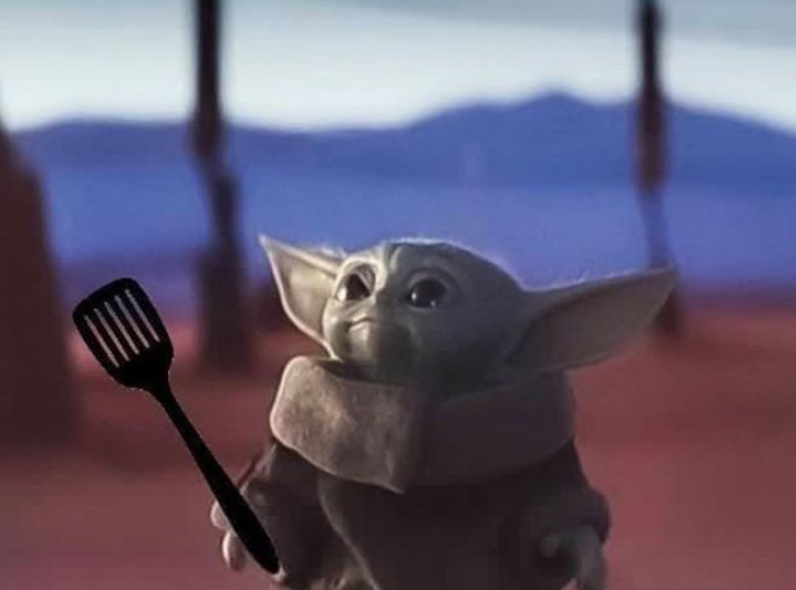 Baby Yoda holding spatula Blank Meme Template