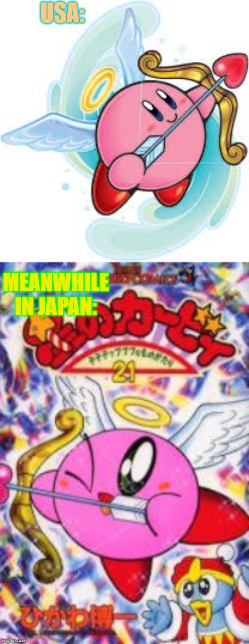 USA:; MEANWHILE IN JAPAN: | image tagged in kirby,meanwhile in japan | made w/ Imgflip meme maker