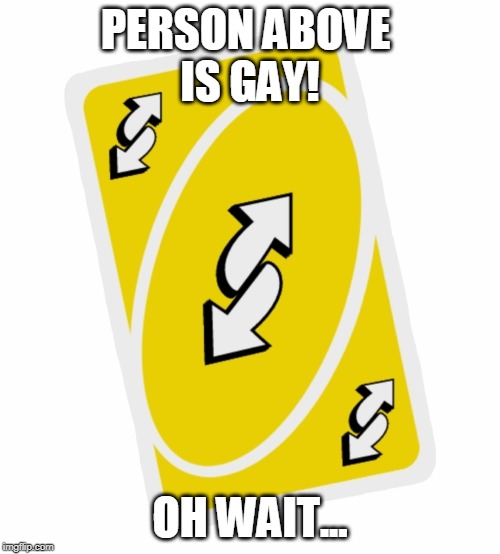oh wait... | PERSON ABOVE 
IS GAY! OH WAIT... | image tagged in reverse | made w/ Imgflip meme maker