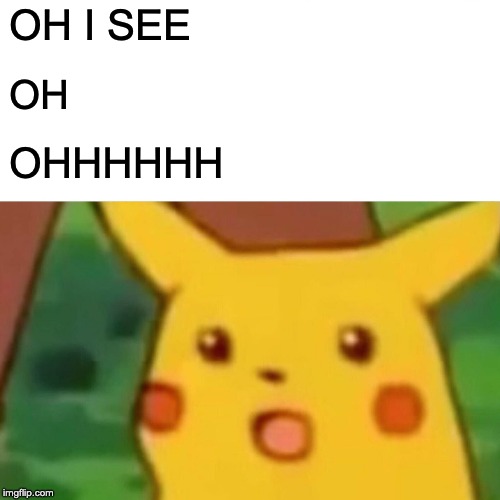 Surprised Pikachu | OH I SEE; OH; OHHHHHH | image tagged in memes,surprised pikachu | made w/ Imgflip meme maker