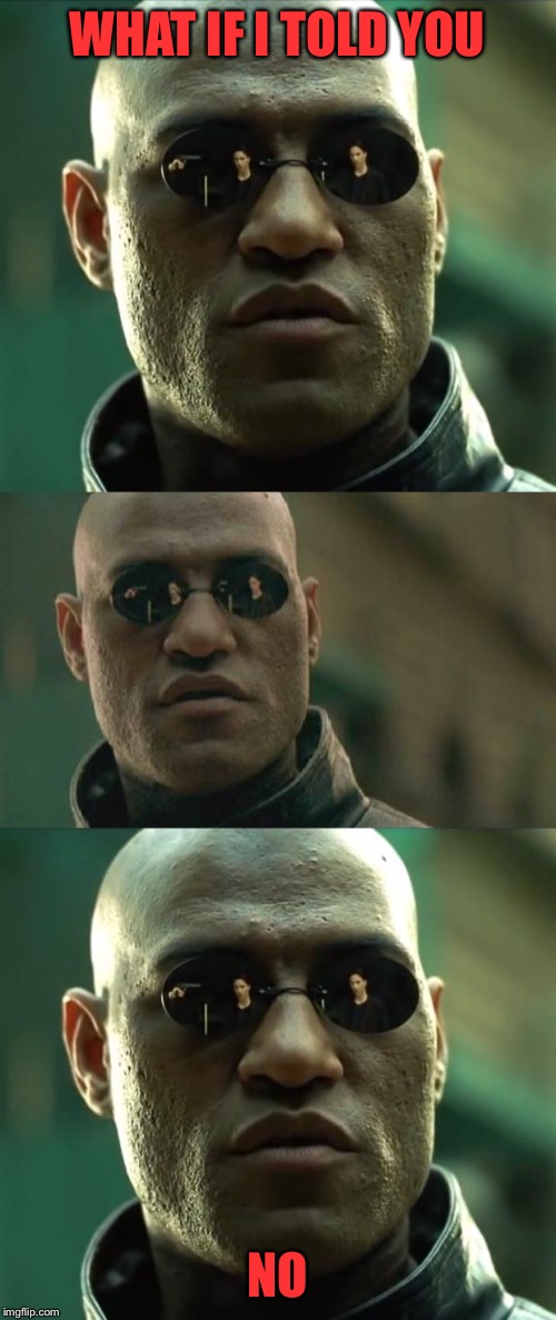 When they think that was an indication you were ready to climb aboard the Trump train. | WHAT IF I TOLD YOU; NO | image tagged in memes,matrix morpheus,morpheus,donald trump,election 2016,trump 2016 | made w/ Imgflip meme maker