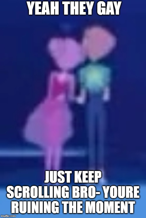 YEAH THEY GAY; JUST KEEP SCROLLING BRO- YOURE RUINING THE MOMENT | image tagged in steven universe | made w/ Imgflip meme maker