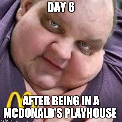 Day 6 | DAY 6; AFTER BEING IN A MCDONALD'S PLAYHOUSE | image tagged in memes | made w/ Imgflip meme maker