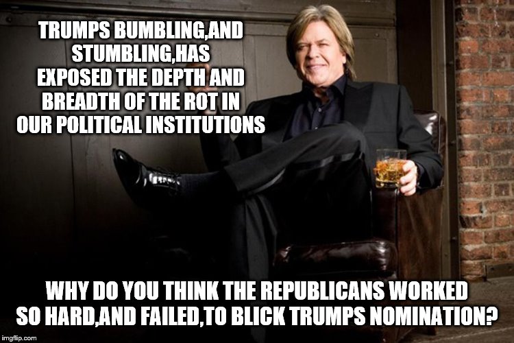 Ron White | TRUMPS BUMBLING,AND STUMBLING,HAS EXPOSED THE DEPTH AND BREADTH OF THE ROT IN OUR POLITICAL INSTITUTIONS WHY DO YOU THINK THE REPUBLICANS WO | image tagged in ron white | made w/ Imgflip meme maker