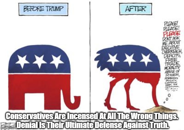 Conservatives Are Incensed At All The Wrong Things. 
Denial Is Their Ultimate Defense Against Truth. | made w/ Imgflip meme maker