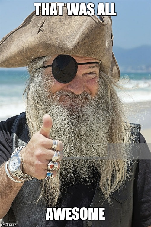 PIRATE THUMBS UP | THAT WAS ALL AWESOME | image tagged in pirate thumbs up | made w/ Imgflip meme maker