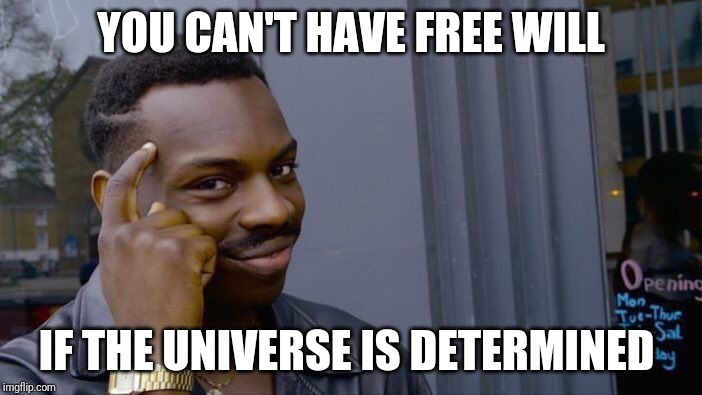 Roll Safe Think About It Meme | YOU CAN'T HAVE FREE WILL; IF THE UNIVERSE IS DETERMINED | image tagged in memes,roll safe think about it,free will,philosophy | made w/ Imgflip meme maker