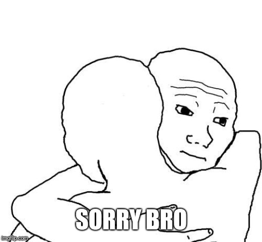 Bro hug | SORRY BRO | image tagged in bro hug | made w/ Imgflip meme maker