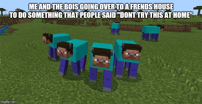 me and the boys | ME AND THE BOIS GOING OVER TO A FRENDS HOUSE TO DO SOMETHING THAT PEOPLE SAID "DONT TRY THIS AT HOME" | image tagged in me and the boys | made w/ Imgflip meme maker