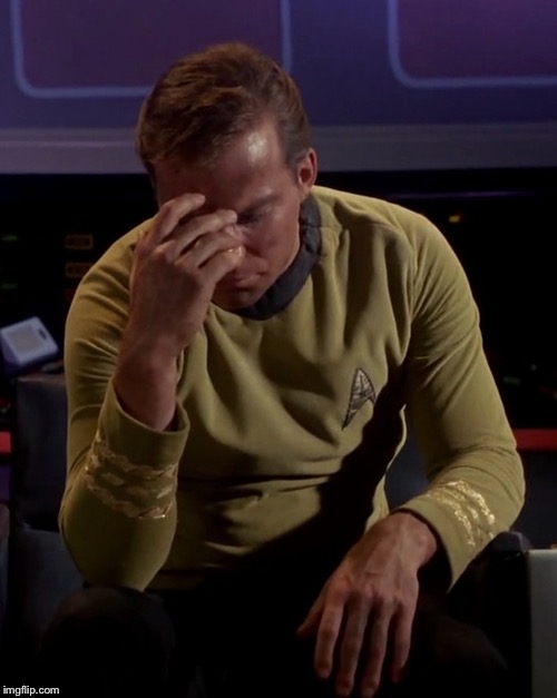 Kirk face palm | image tagged in kirk face palm | made w/ Imgflip meme maker
