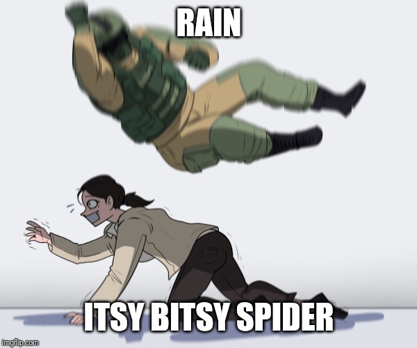 Rainbow Six - Fuze The Hostage | RAIN ITSY BITSY SPIDER | image tagged in rainbow six - fuze the hostage | made w/ Imgflip meme maker