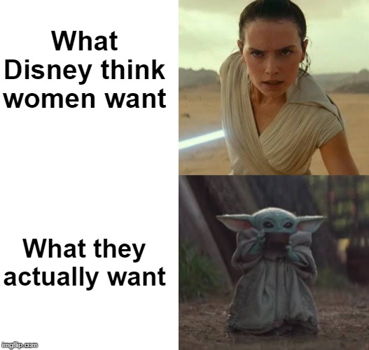 What women want from Star Wars | What Disney think women want; What they actually want | image tagged in baby yoda,baby yoda tea,rey,star wars,star wars yoda,funny | made w/ Imgflip meme maker