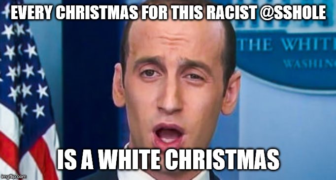 Stephen miller | EVERY CHRISTMAS FOR THIS RACIST @SSHOLE; IS A WHITE CHRISTMAS | image tagged in stephen miller | made w/ Imgflip meme maker