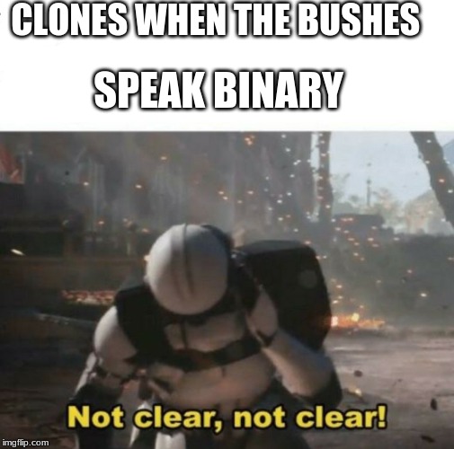 Not clear! | CLONES WHEN THE BUSHES; SPEAK BINARY | image tagged in not clear | made w/ Imgflip meme maker