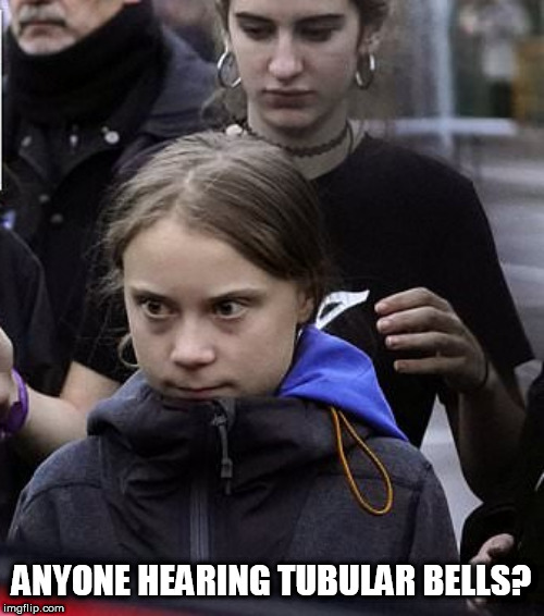 gretta | ANYONE HEARING TUBULAR BELLS? | image tagged in gretta | made w/ Imgflip meme maker