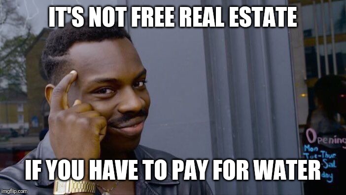 Roll Safe Think About It | IT'S NOT FREE REAL ESTATE; IF YOU HAVE TO PAY FOR WATER | image tagged in memes,roll safe think about it | made w/ Imgflip meme maker