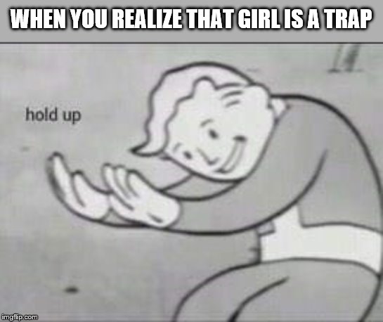 Fallout Hold Up | WHEN YOU REALIZE THAT GIRL IS A TRAP | image tagged in fallout hold up | made w/ Imgflip meme maker