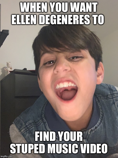 WHEN YOU WANT ELLEN DEGENERES TO; FIND YOUR STUPED MUSIC VIDEO | image tagged in funny | made w/ Imgflip meme maker