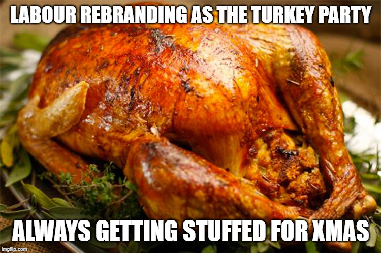 Labour | LABOUR REBRANDING AS THE TURKEY PARTY; ALWAYS GETTING STUFFED FOR XMAS | image tagged in corbyn's labour party | made w/ Imgflip meme maker