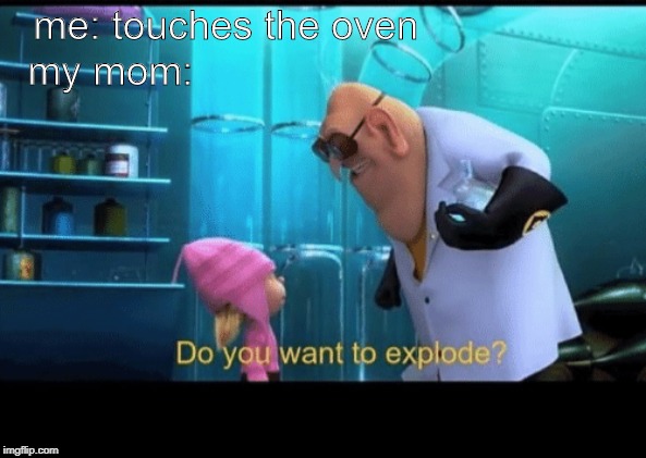 Do you want to explode | me: touches the oven; my mom: | image tagged in do you want to explode | made w/ Imgflip meme maker