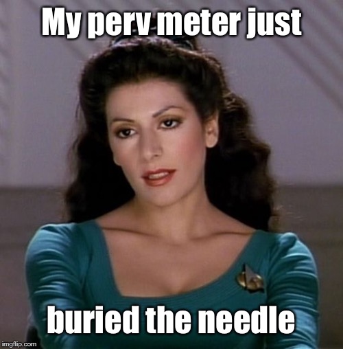 Counselor Deanna Troi | My perv meter just buried the needle | image tagged in counselor deanna troi | made w/ Imgflip meme maker