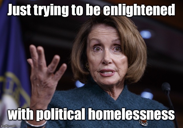 Good old Nancy Pelosi | Just trying to be enlightened with political homelessness | image tagged in good old nancy pelosi | made w/ Imgflip meme maker