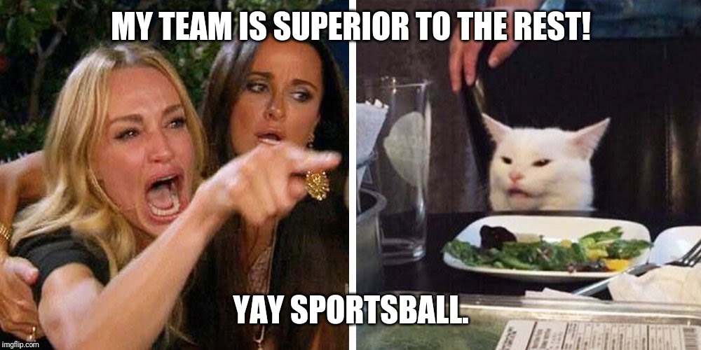 Smudge the cat | MY TEAM IS SUPERIOR TO THE REST! YAY SPORTSBALL. | image tagged in smudge the cat | made w/ Imgflip meme maker