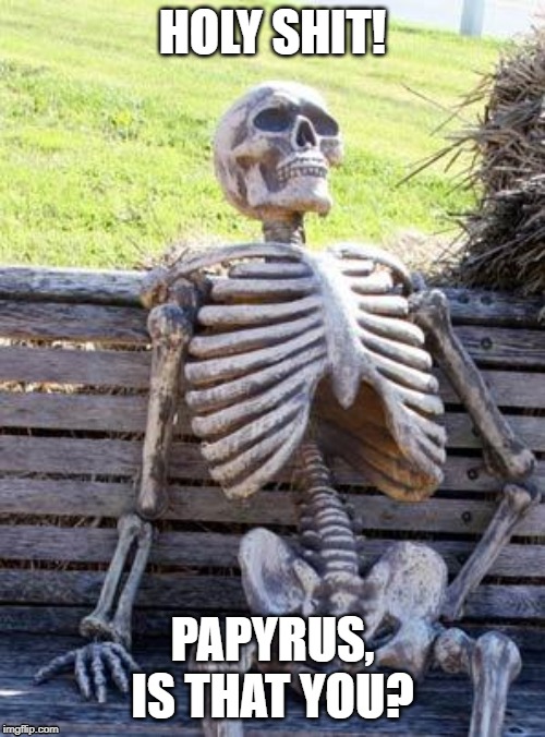 papyrus is cool | HOLY SHIT! PAPYRUS, IS THAT YOU? | image tagged in memes,waiting skeleton,undertale,papiro | made w/ Imgflip meme maker