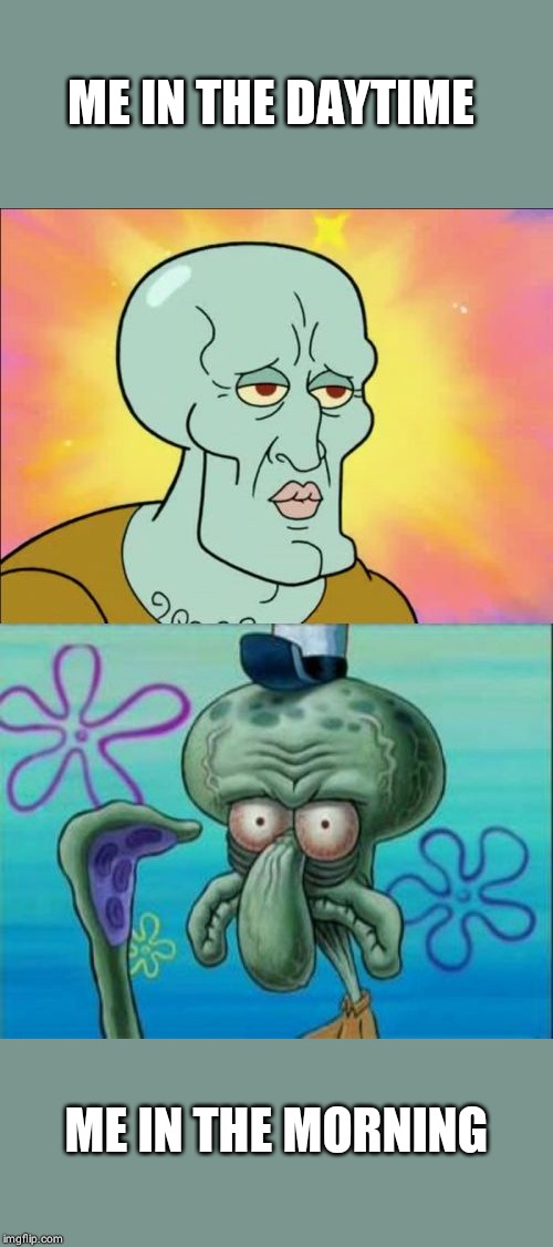 Squidward | ME IN THE DAYTIME; ME IN THE MORNING | image tagged in memes,squidward | made w/ Imgflip meme maker