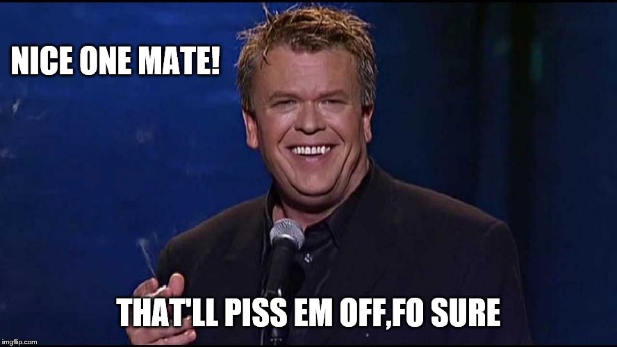Ron White | NICE ONE MATE! THAT'LL PISS EM OFF,FO SURE | image tagged in ron white | made w/ Imgflip meme maker