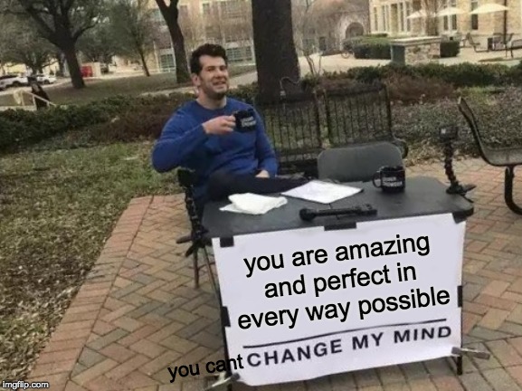 Change My Mind | you are amazing and perfect in every way possible; you cant | image tagged in memes,cute,wholesome | made w/ Imgflip meme maker