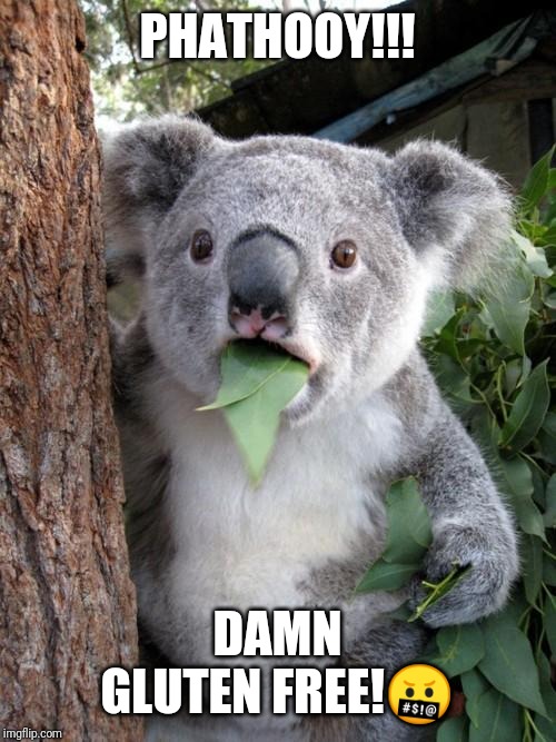 Surprised Koala | PHATHOOY!!! DAMN GLUTEN FREE!🤬 | image tagged in memes,surprised koala | made w/ Imgflip meme maker