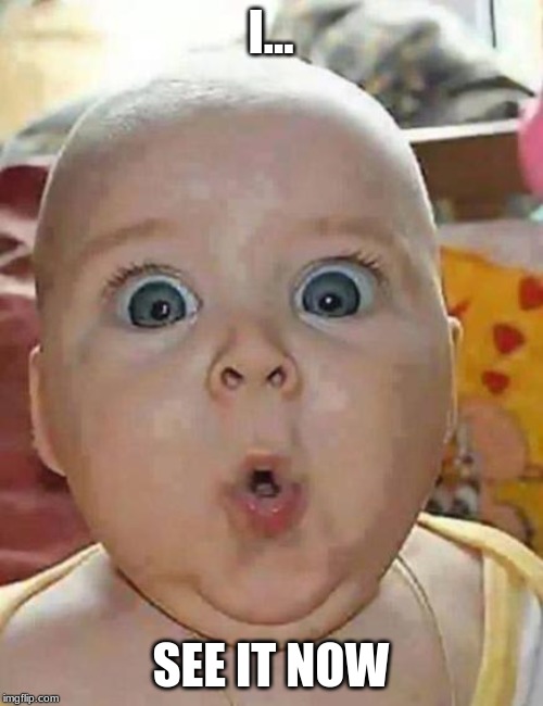 Super-surprised baby | I... SEE IT NOW | image tagged in super-surprised baby | made w/ Imgflip meme maker