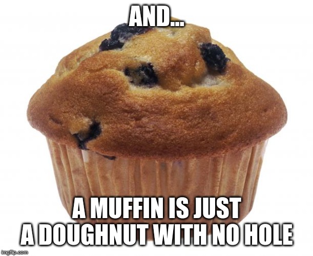 Popular Opinion Muffin | AND... A MUFFIN IS JUST A DOUGHNUT WITH NO HOLE | image tagged in popular opinion muffin | made w/ Imgflip meme maker