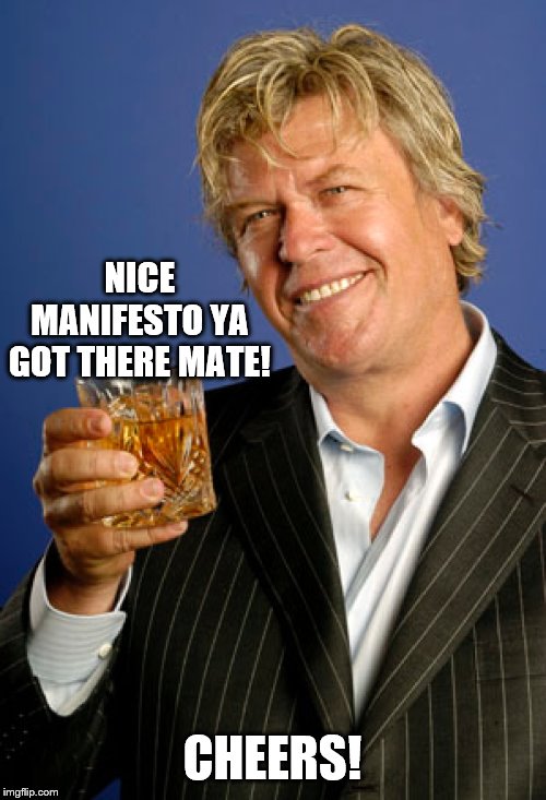 Ron White 2 | NICE MANIFESTO YA GOT THERE MATE! CHEERS! | image tagged in ron white 2 | made w/ Imgflip meme maker