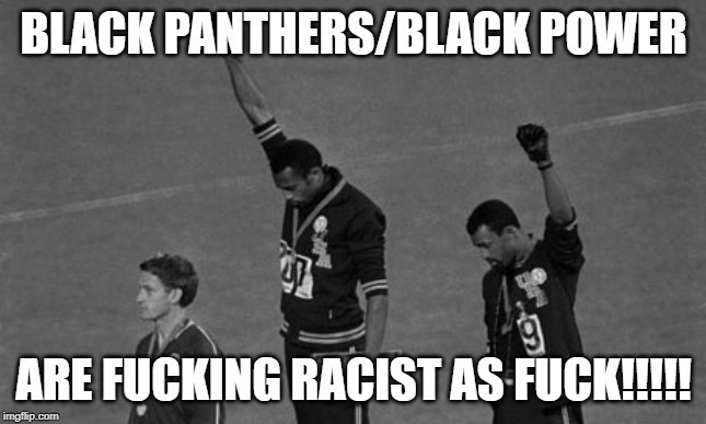 Black Power | BLACK PANTHERS/BLACK POWER; ARE FUCKING RACIST AS FUCK!!!!! | image tagged in black power | made w/ Imgflip meme maker