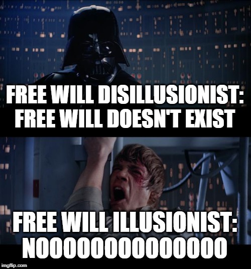 Star Wars No Meme | FREE WILL DISILLUSIONIST: FREE WILL DOESN'T EXIST; FREE WILL ILLUSIONIST: NOOOOOOOOOOOOOO | image tagged in memes,star wars no,free will,philosophy | made w/ Imgflip meme maker
