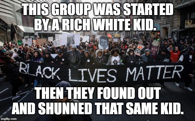 blm | THIS GROUP WAS STARTED BY A RICH WHITE KID. THEN THEY FOUND OUT AND SHUNNED THAT SAME KID. | image tagged in blm | made w/ Imgflip meme maker