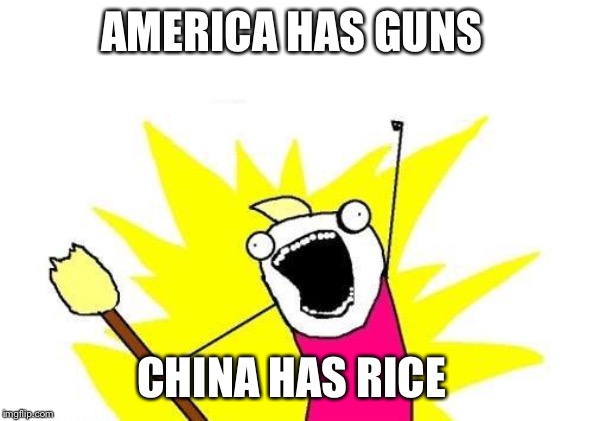 X All The Y Meme | AMERICA HAS GUNS; CHINA HAS RICE | image tagged in memes,x all the y | made w/ Imgflip meme maker