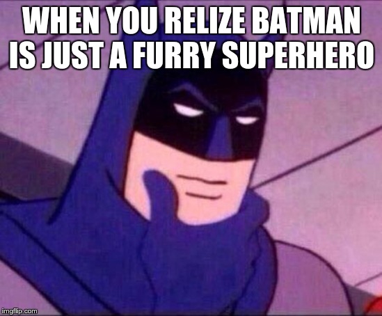 Batman Thinking | WHEN YOU RELIZE BATMAN IS JUST A FURRY SUPERHERO | image tagged in batman thinking | made w/ Imgflip meme maker