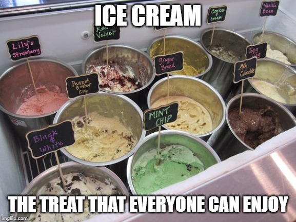 ICE CREAM; THE TREAT THAT EVERYONE CAN ENJOY | made w/ Imgflip meme maker