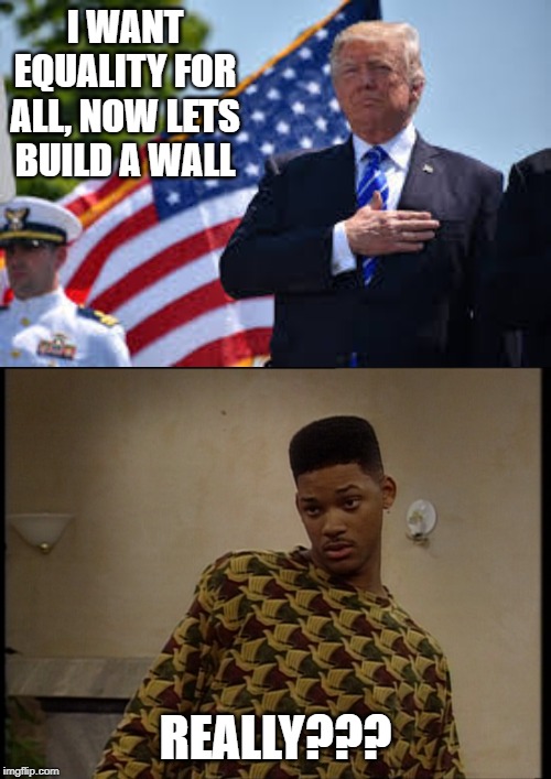 hahahah | I WANT EQUALITY FOR ALL, NOW LETS BUILD A WALL; REALLY??? | image tagged in trump,loser | made w/ Imgflip meme maker