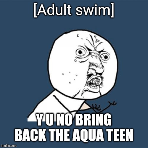 Y U No | [Adult swim]; Y U NO BRING BACK THE AQUA TEEN | image tagged in memes,y u no,adult swim,athf | made w/ Imgflip meme maker
